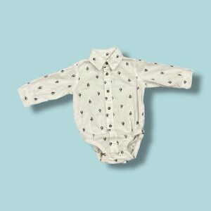 White Button Down Kids Shirt with Pattern